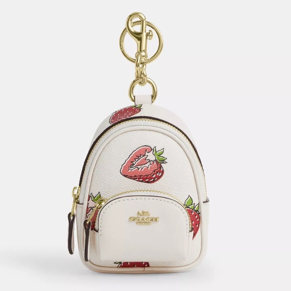 Coach Handbags - Coach Mini Court Backpack Bag Charm With Strawberry Print nwt